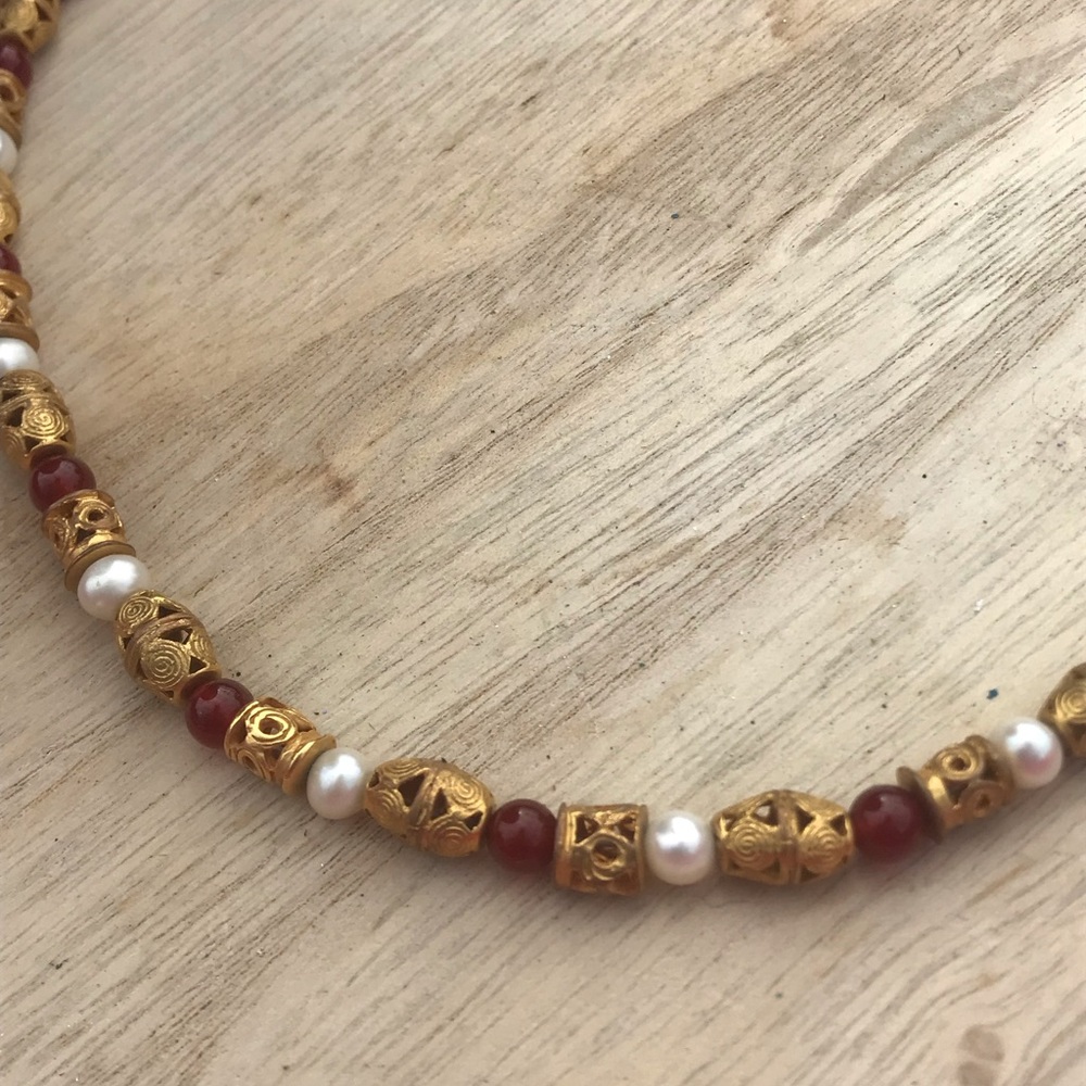 Beautiful Gold and Burgundy Beaded Necklace